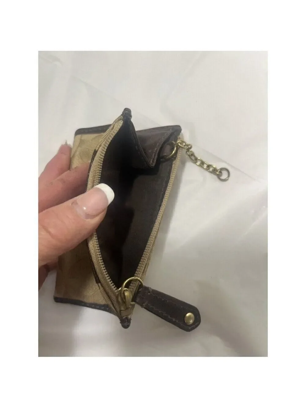 Coach Madison Op Art Mini Skinny Signature ID Card Coin Purse Khaki Brown